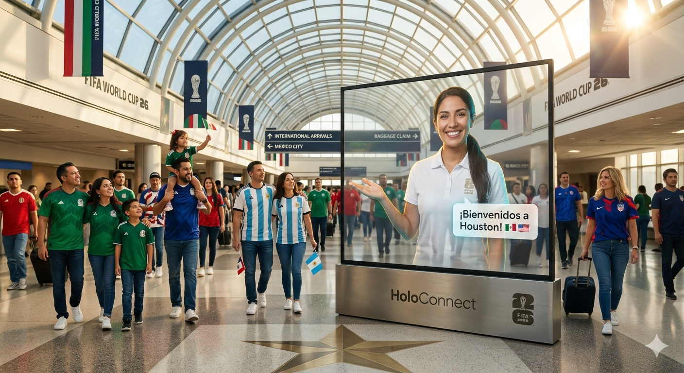 HoloConnect AI deployed at Houston Airport for the 2026 international soccer tournament